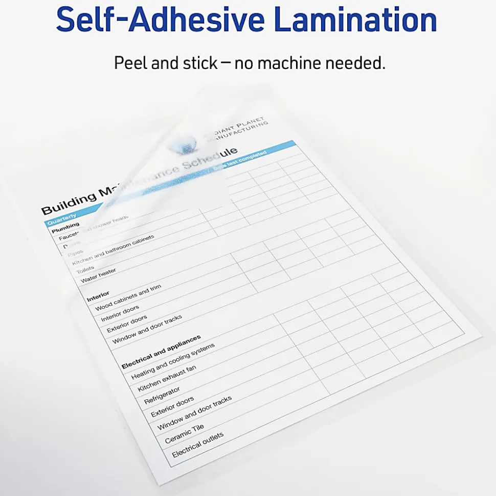 Avery® Permanent Self-Adhesive Laminating Sheets, 9" x 12", Clear, Pack Of 50