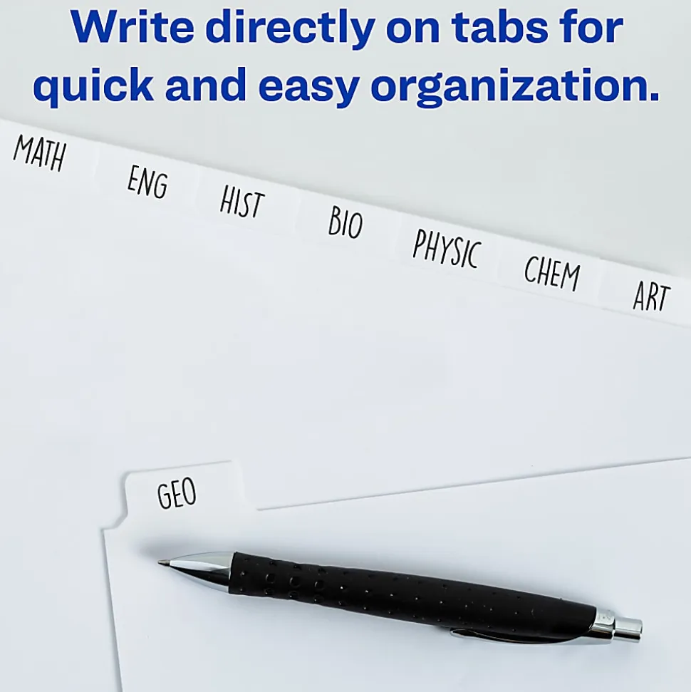 Avery® Plain Tab Write-On Dividers, 8 1/2" x 11", White Dividers/White Tabs, 5-Tab, Box Of 36