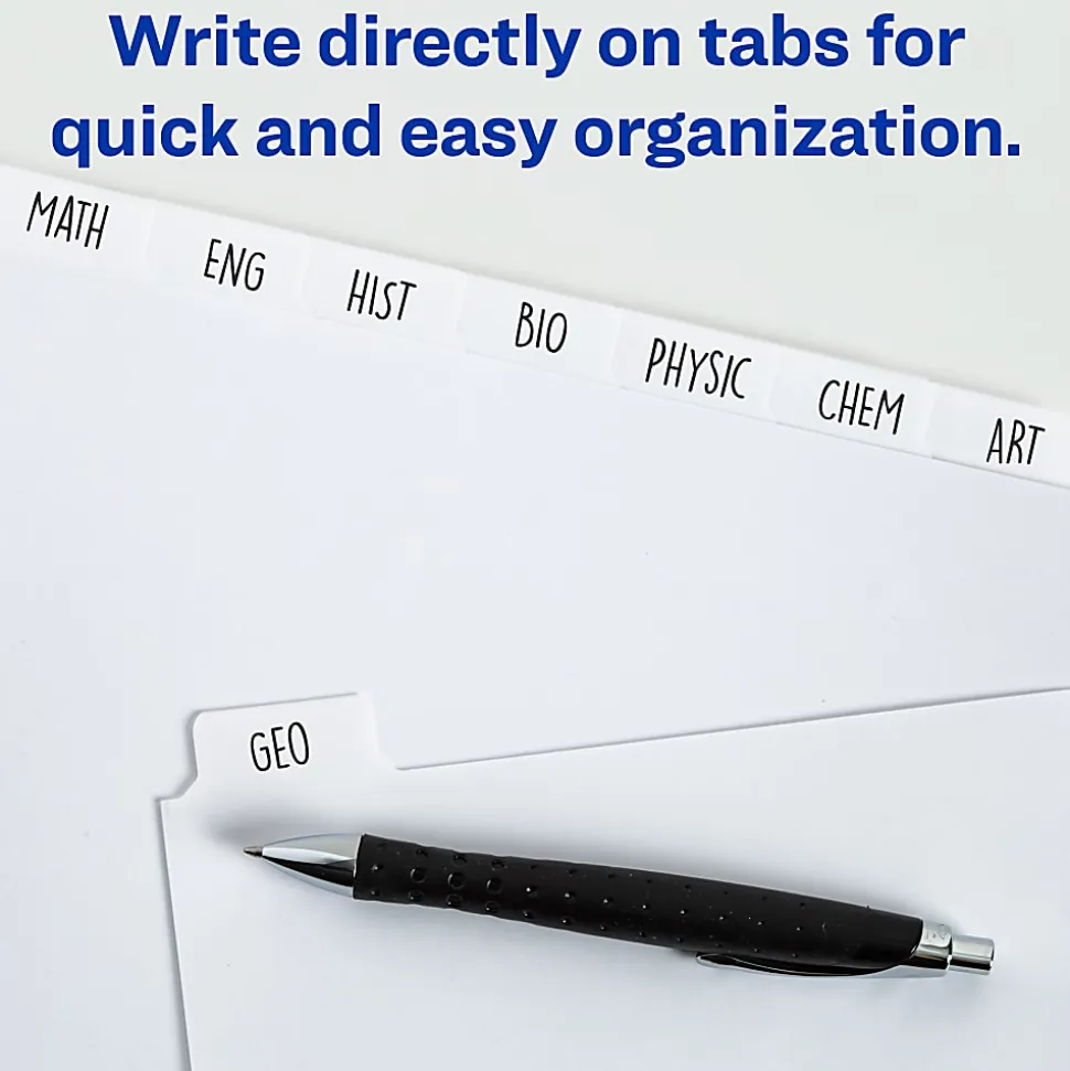Avery® Plain Tab Write-On Dividers, 8 1/2" x 11", White, 8-Tab, Case Of 24