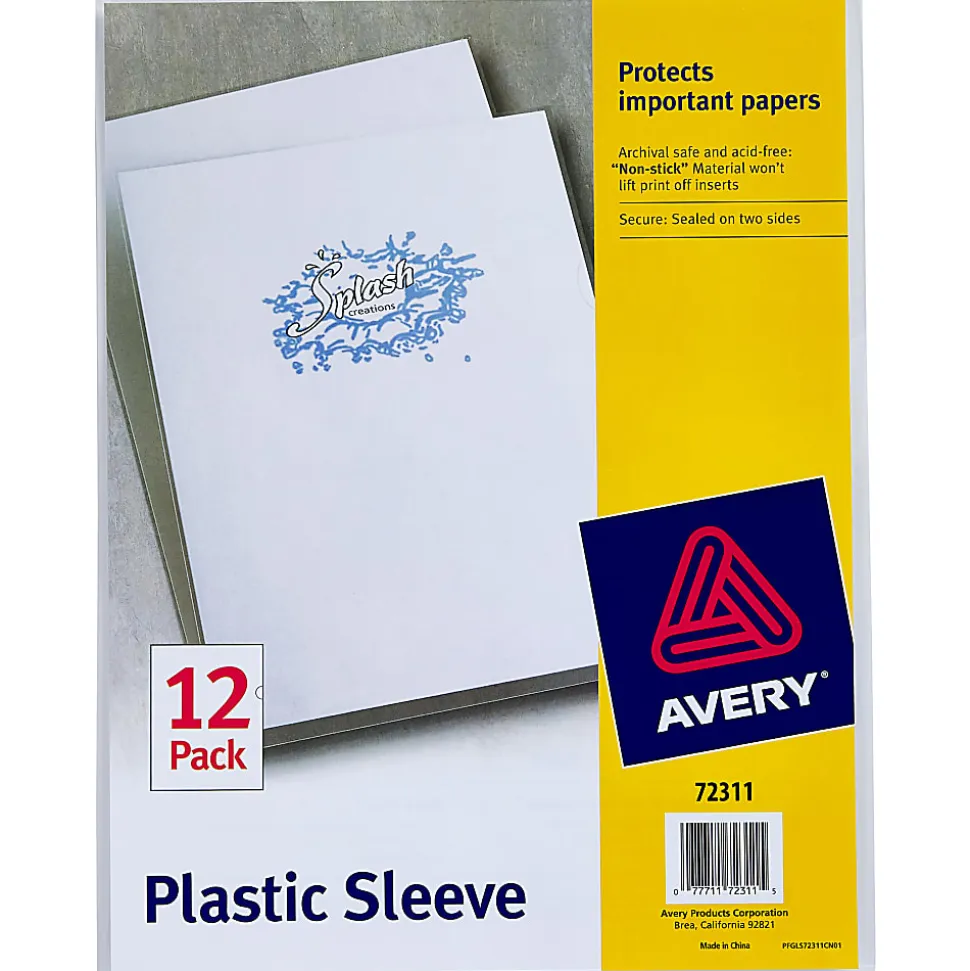 Avery® Plastic Document Sleeves, 8 1/2" x 11", Holds Up To 20 Sheets, Clear, Pack Of 12