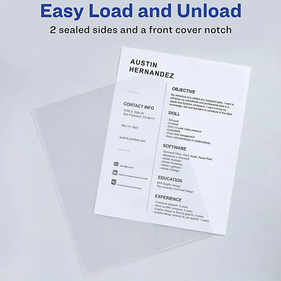 Avery® Plastic Document Sleeves, 8 1/2" x 11", Holds Up To 20 Sheets, Clear, Pack Of 12
