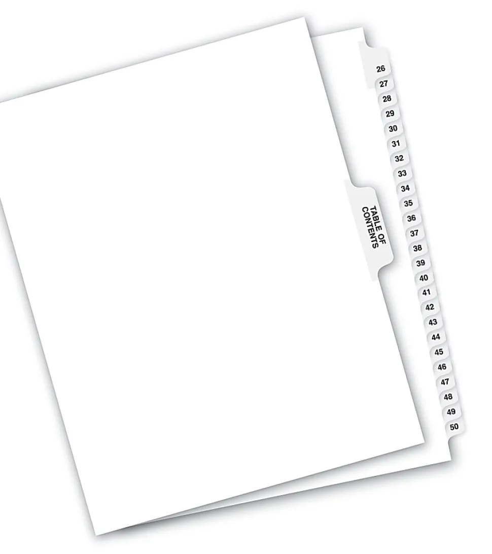 Avery® Premium Collated Legal Dividers Avery® Style, Side-Tab, 26-50 & Table Of Contents, 8-1/2" x 11"