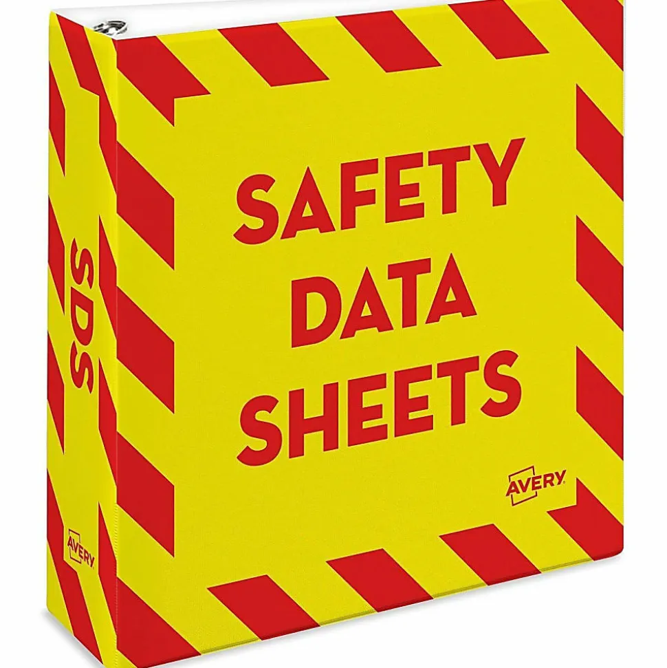Avery® Preprinted Safety Data Sheet 3-Ring Binder, 3" Rings, Yellow/Red