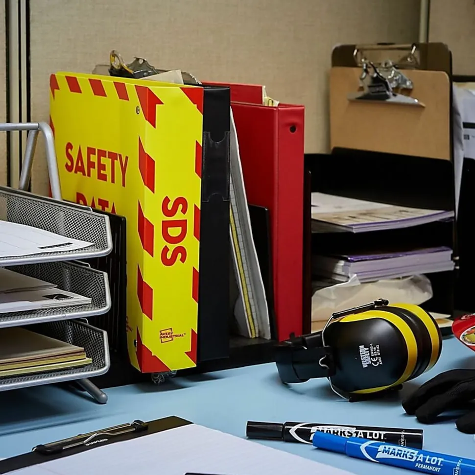 Avery® Preprinted Safety Data Sheet 3-Ring Binder, 3" Rings, Yellow/Red