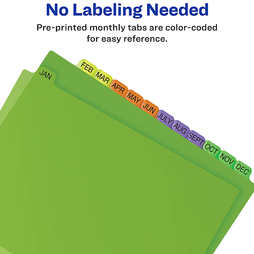 Avery® Preprinted Tab Plastic Dividers, 8 1/2" x 11", Jan-Dec Tabs, Multicolor, Set Of 12