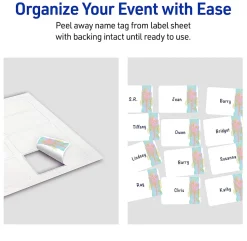 Avery® Printable Adhesive Name Badges/Preprinted Designs, Rectangle, S00-EVS, 2-1/3" x 3-3/8", Matte White/Watercolors/Gold Ginkgo Leaves, Pack Of 80