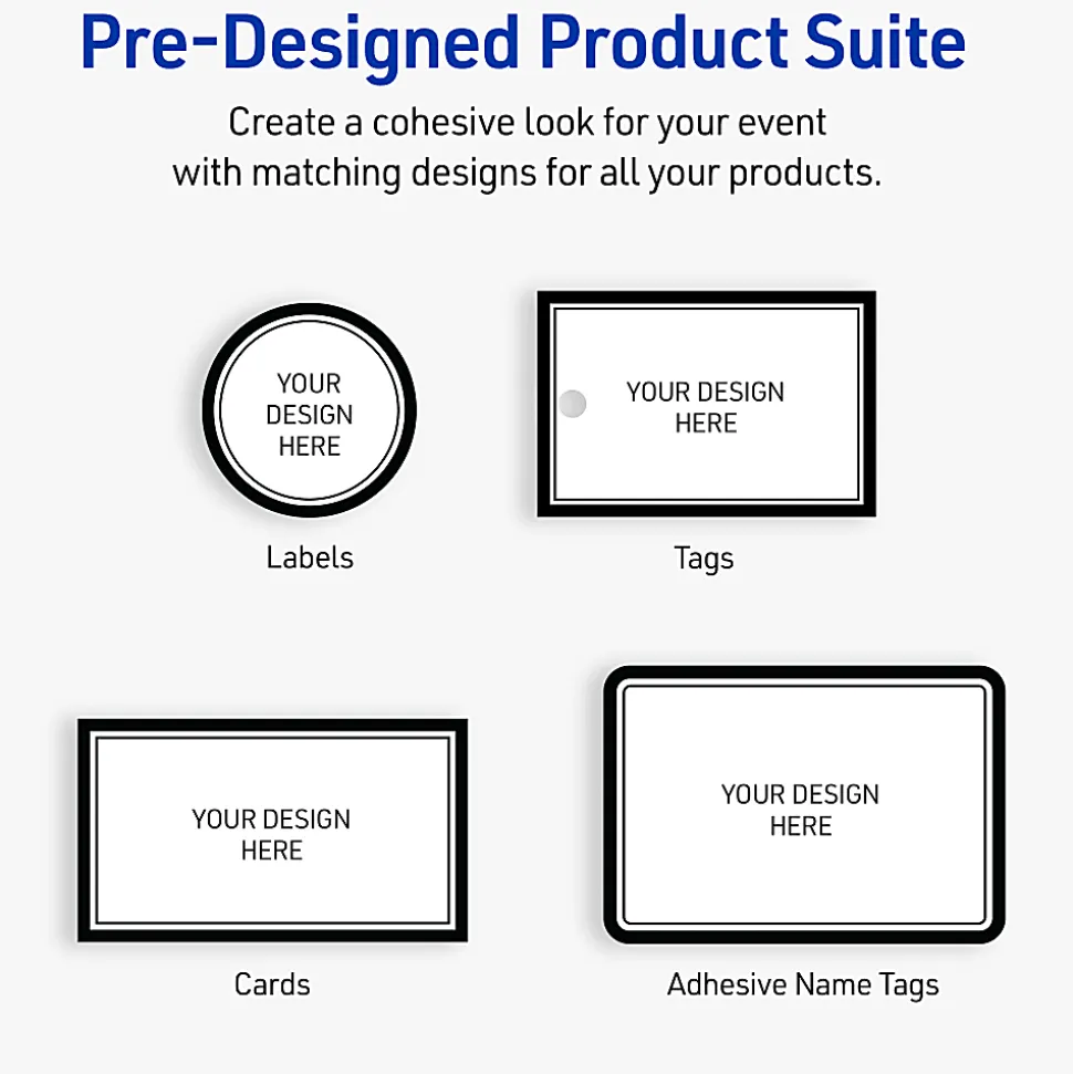 Avery® Printable Adhesive Name Badges/Preprinted Designs, Rectangle, S00-EY6, 2-1/3" x 3-3/8", Matte White/Double Black Border, Pack Of 80