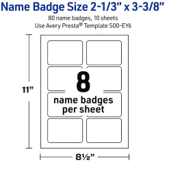 Avery® Printable Adhesive Name Badges/Preprinted Designs, Rectangle, S00-EY6, 2-1/3