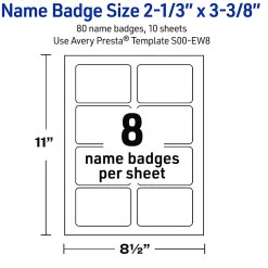 Avery® Printable Adhesive Name Badges/Preprinted Designs, Rectangle, S00-EW8, 2-1/3
