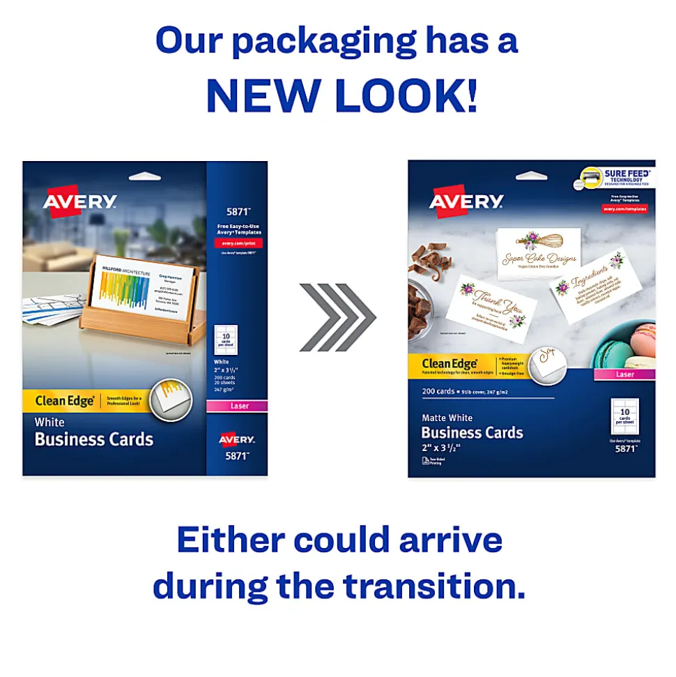 Avery® Printable Clean Edge® Business Cards With Sure Feed® Technology for Laser Printers, 2" x 3-1/2", White, Pack Of 200 Blank Cards