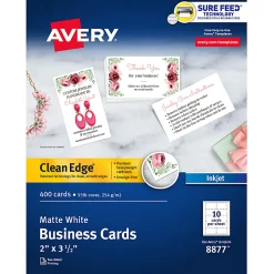 Avery® Printable Clean Edge® Business Cards With Sure Feed® Technology For Inkjet Printers, 2