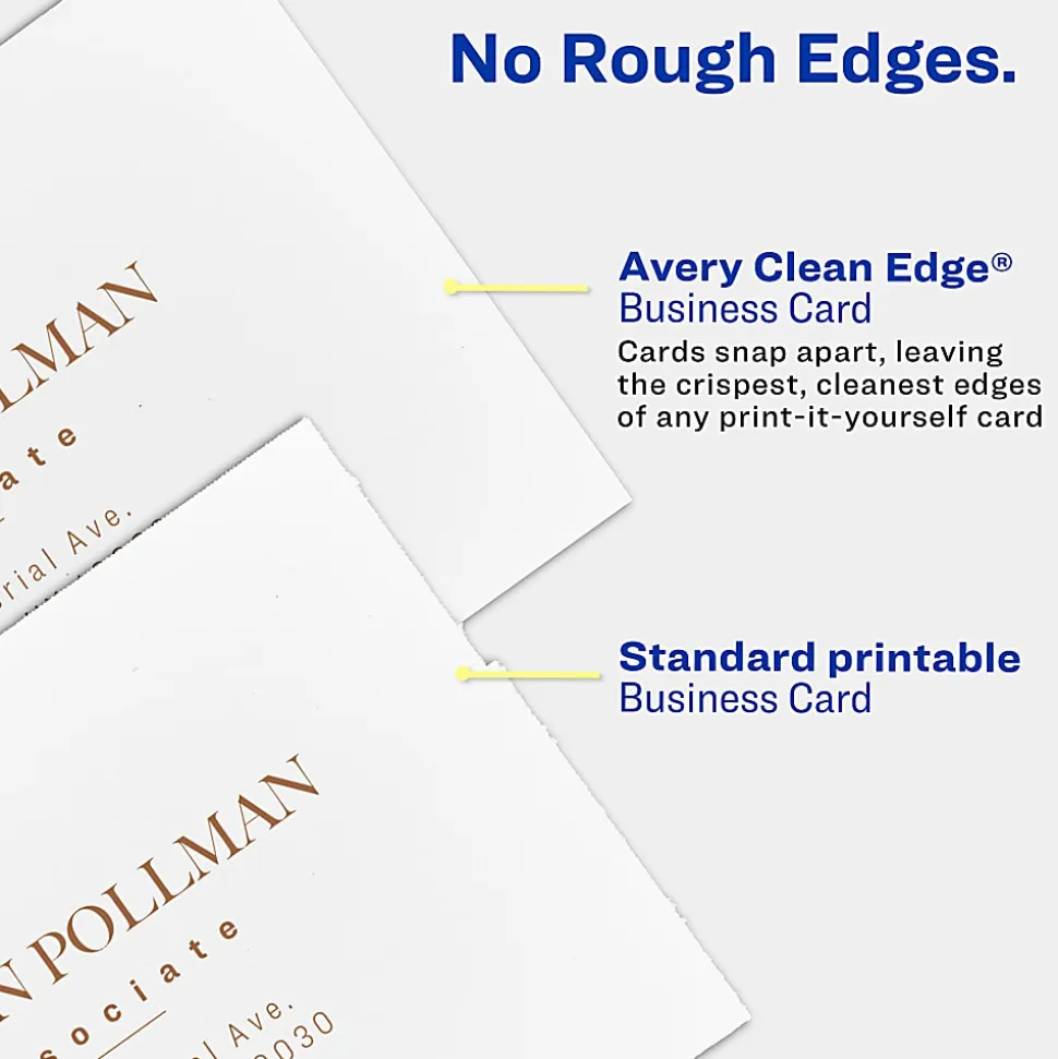 Avery® Printable Clean Edge® Business Cards With Sure Feed® Technology For Inkjet Printers, 2" x 3-1/2", White, Pack Of 400 Blank Cards