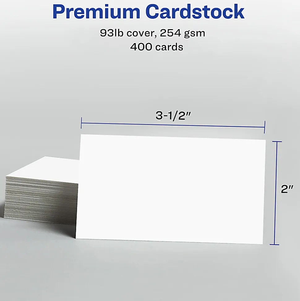 Avery® Printable Clean Edge® Business Cards With Sure Feed® Technology For Inkjet Printers, 2" x 3-1/2", White, Pack Of 400 Blank Cards