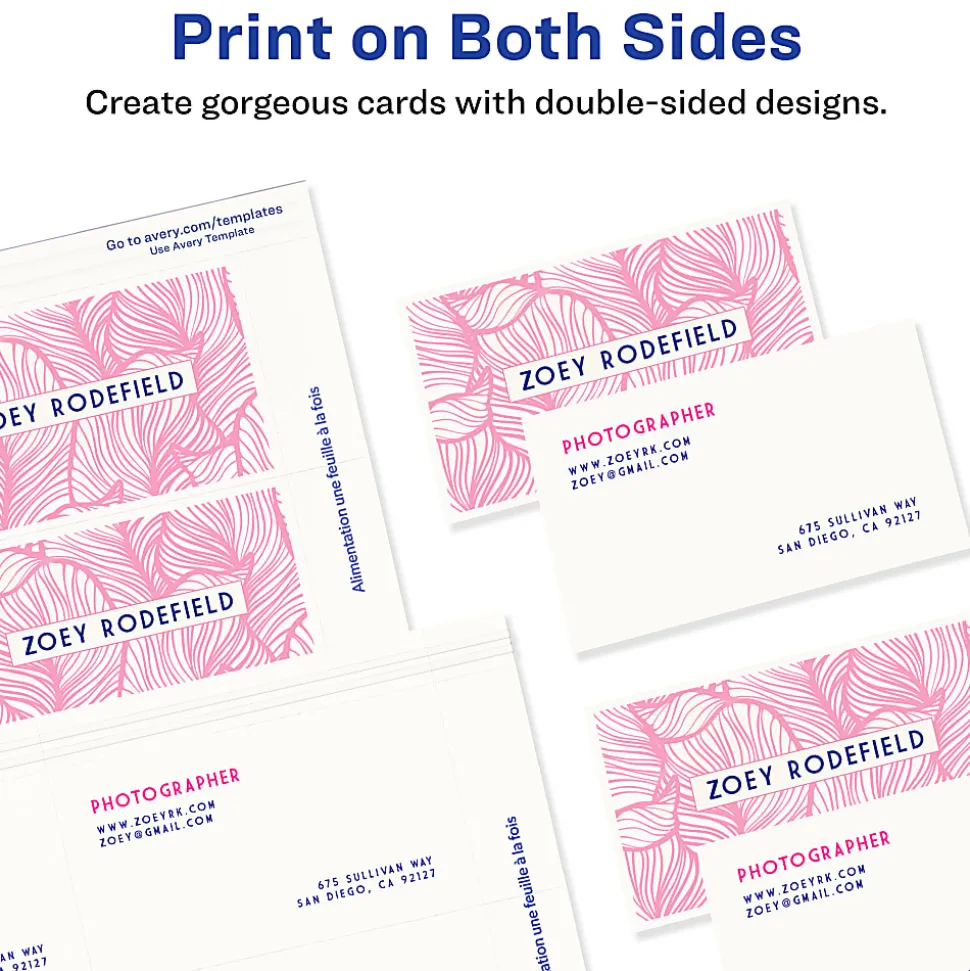 Avery® Printable Clean Edge® Business Cards With Sure Feed® Technology For Inkjet Printers, 2" x 3-1/2", White, Pack Of 400 Blank Cards