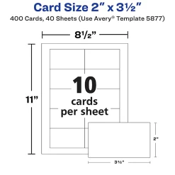 Avery® Printable Clean Edge® Business Cards With Sure Feed® Technology for Laser Printers, 2" x 3-1/2", White, Pack Of 400 Blank Cards