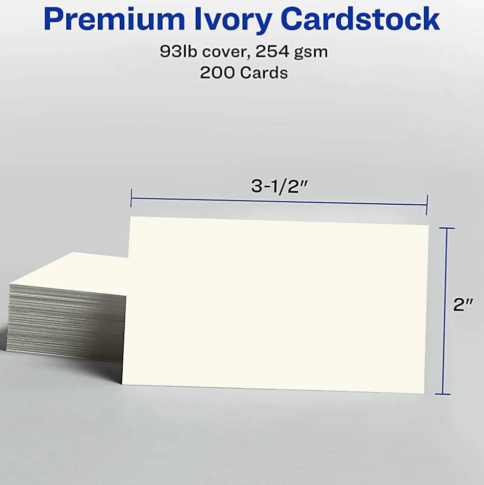 Avery® Printable Clean Edge® Business Cards With Sure Feed® Technology For Inkjet Printers, 2" x 3-1/2", Ivory, Pack Of 200 Blank Cards