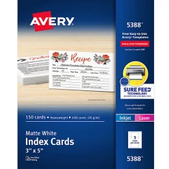 Avery® Printable Index Cards With Sure Feed® Technology, 3