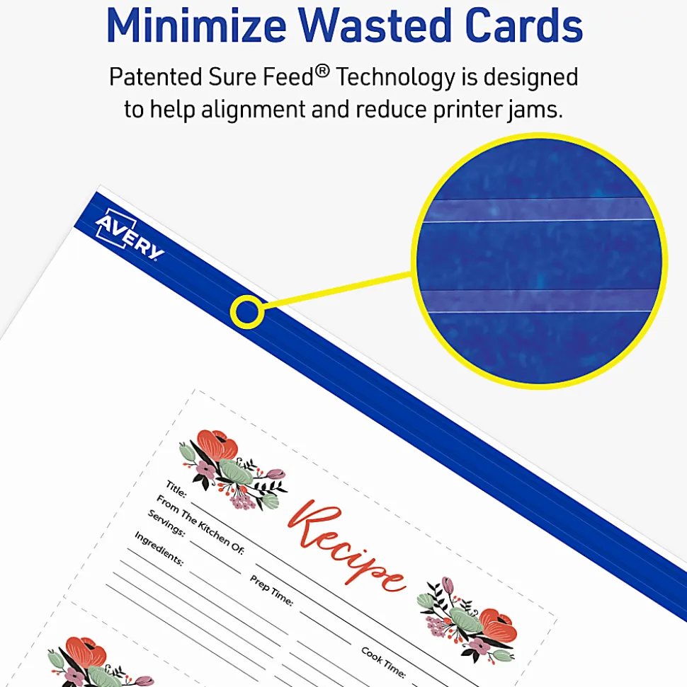 Avery® Printable Index Cards With Sure Feed® Technology, 3" x 5", White, Pack Of 150 Cards