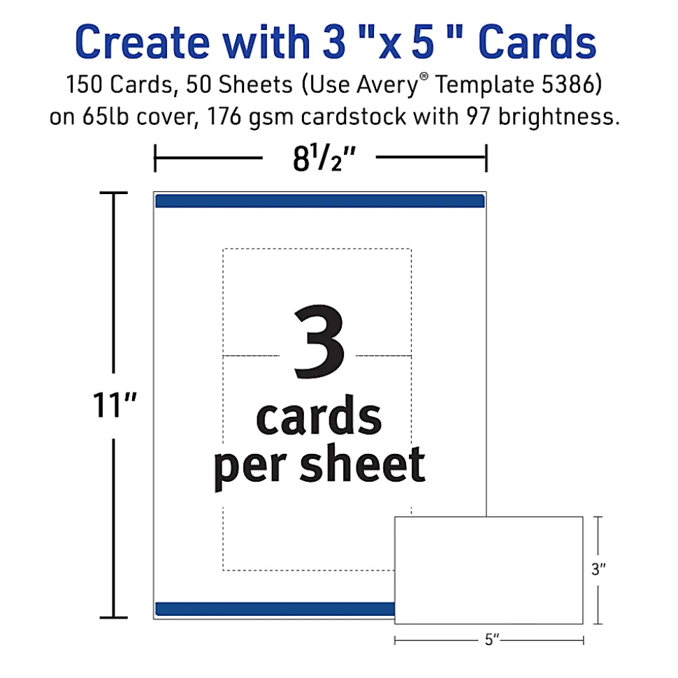 Avery® Printable Index Cards With Sure Feed® Technology, 3" x 5", White, Pack Of 150 Cards