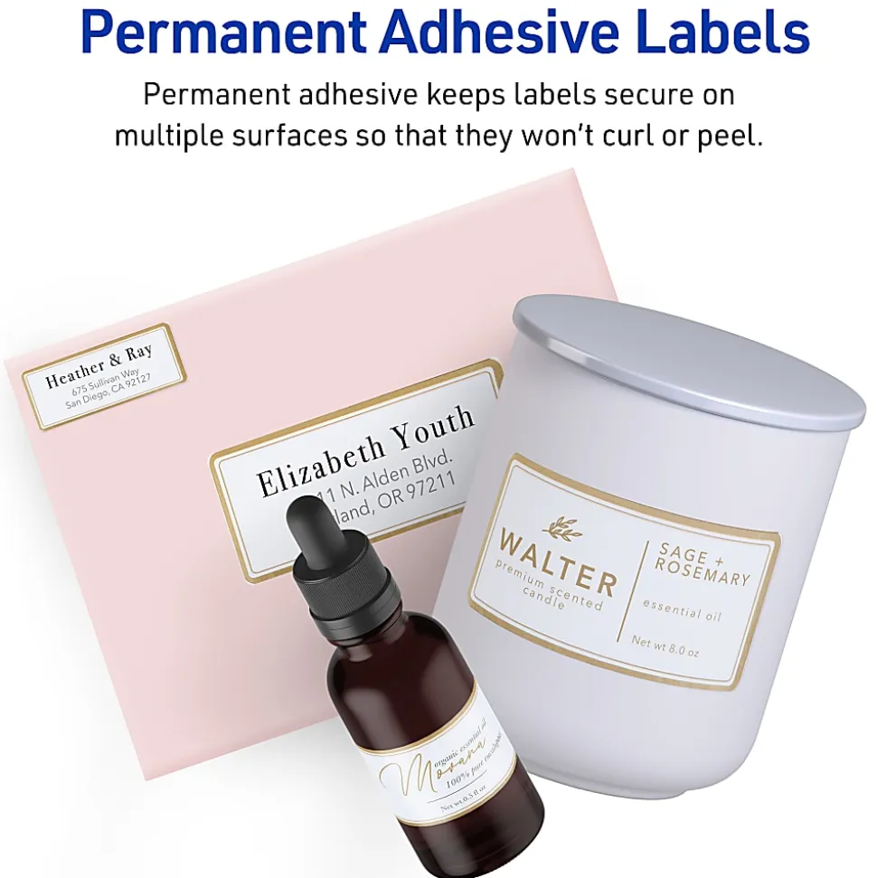 Avery® Printable Labels With Metallic Border, Rectangle, 2" x 4", Matte White, Pack Of 100
