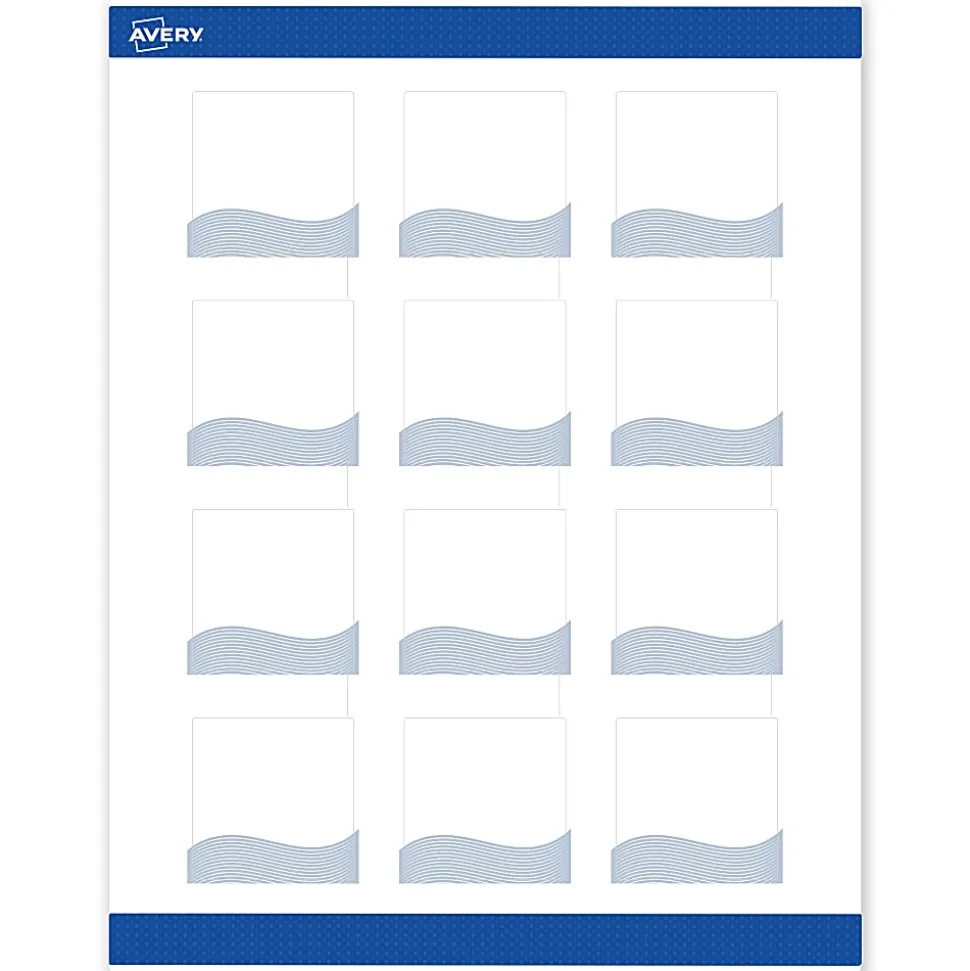 Avery® Printable Labels With Sure Feed® Technology, S00-ETW, Square, 2" x 2", Matte White With Preprinted Blue Waves Design, Pack Of 120