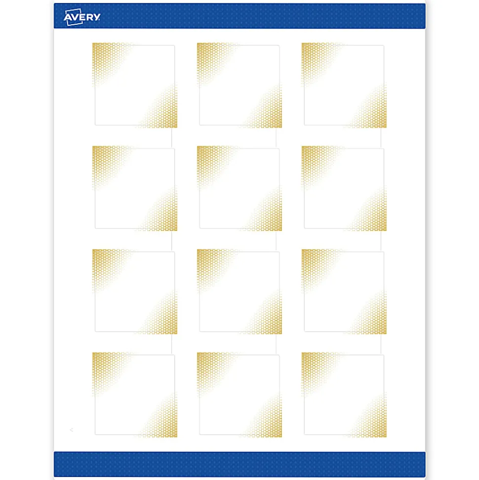 Avery® Printable Labels With Sure Feed® Technology, S00-EWA, Square, 2" x 2", Matte White With Preprinted Gold-Blush Pattern, Pack Of 120