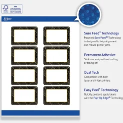 Avery® Printable Labels With Sure Feed® Technology, S00-ETH, Rectangle, 2" x 3", Matte White With Preprinted Black/Gold Vein Border, Pack Of 80