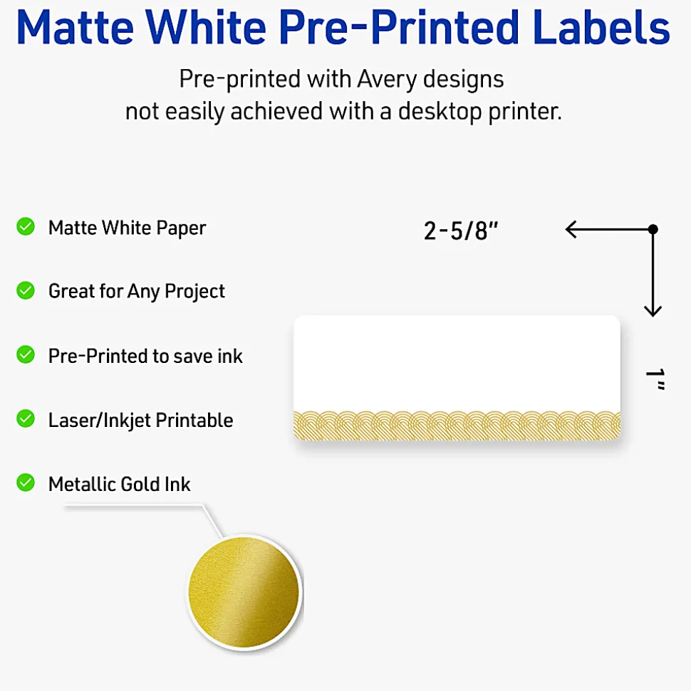 Avery® Printable Labels With Sure Feed® Technology, S00-ETW, Square, 2" x 2", Glossy White With Preprinted Blue Waves Design, Pack Of 120