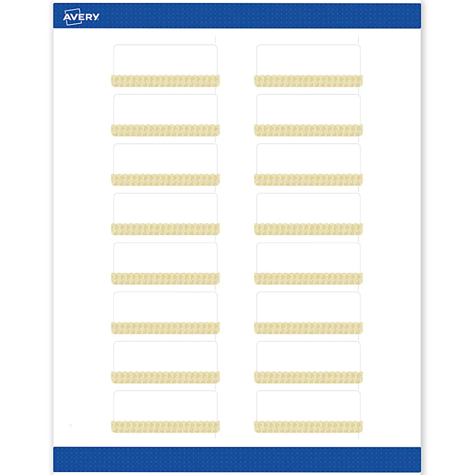 Avery® Printable Labels With Sure Feed® Technology, S00-ETW, Square, 2" x 2", Glossy White With Preprinted Blue Waves Design, Pack Of 120