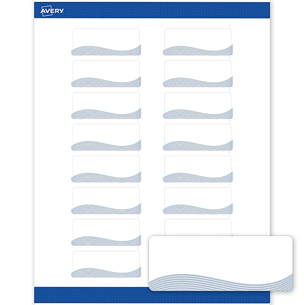 Avery® Printable Labels With Sure Feed® Technology, S00-EVW, Rectangle, 4" x 3-1/3", Matte White With Preprinted Gold Leaf Pattern, Pack Of 40