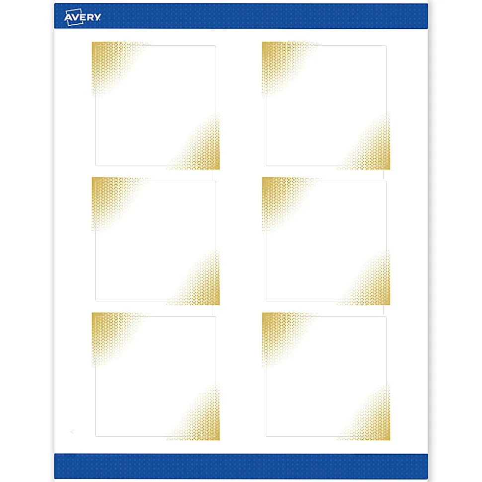Avery® Printable Labels With Sure Feed® Technology, S00-ETG, Rectangle, 4" x 3-1/3", Matte White With Preprinted Black/Gold Vein Border, Pack Of 40