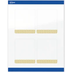 Avery® Printable Labels With Sure Feed® Technology, S00-ETE, Square, 2" x 2", Glossy White With Preprinted Black/Gold Vein Border, Pack Of 120