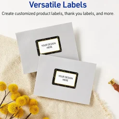 Avery® Printable Labels With Sure Feed® Technology, S00-ETY, Rectangle, 4" x 3-1/3", Glossy White With Preprinted Blue Waves Design, Pack Of 40