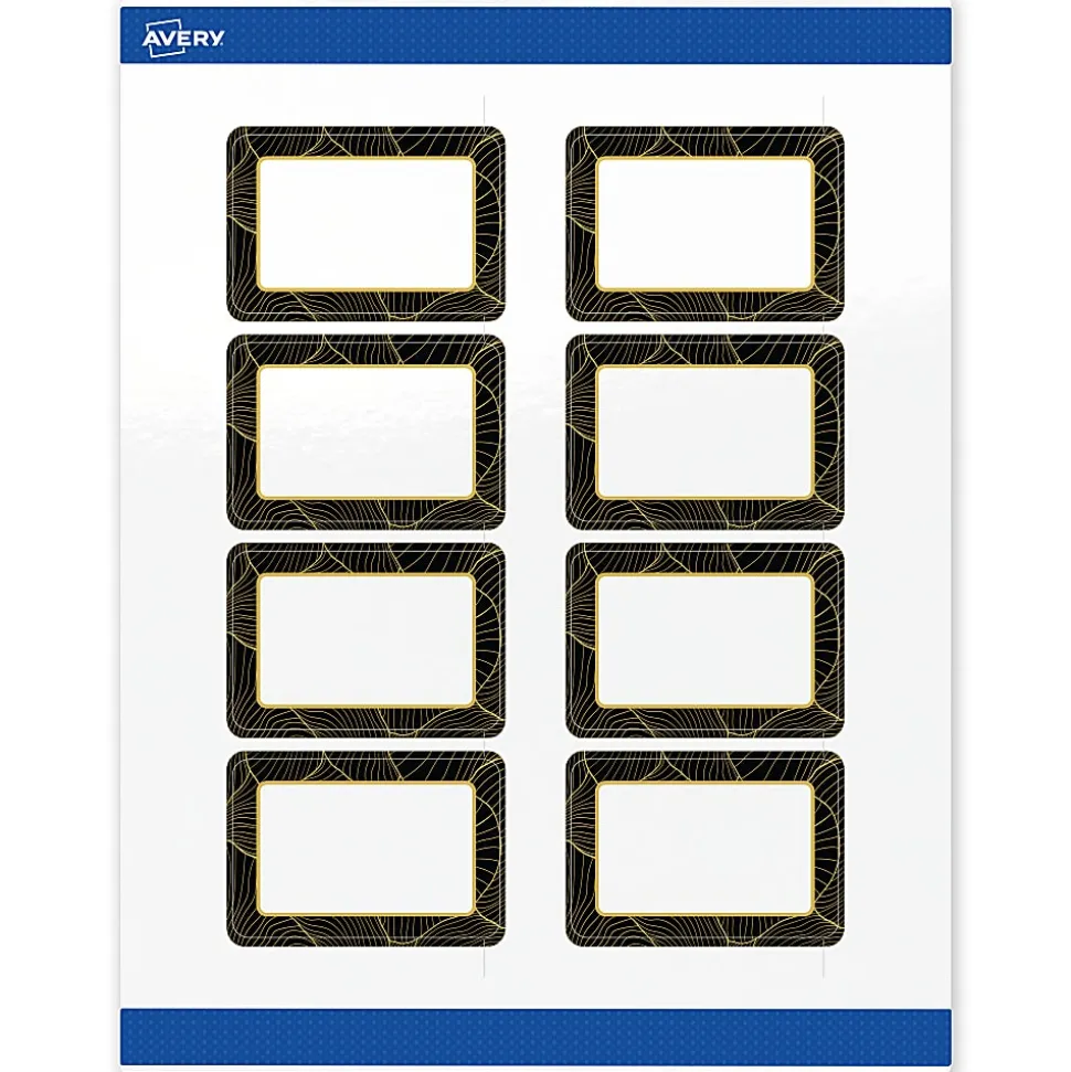 Avery® Printable Labels With Sure Feed® Technology, S00-ETY, Rectangle, 4" x 3-1/3", Glossy White With Preprinted Blue Waves Design, Pack Of 40