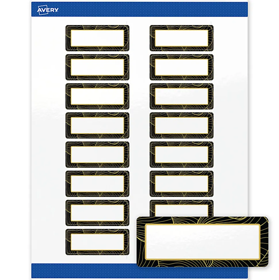 Avery® Printable Labels With Sure Feed® Technology, S00-ETX, Rectangle, 1" x 2-5/8", Glossy White With Preprinted Blue Waves Design, Pack Of 160