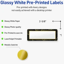 Avery® Printable Labels With Sure Feed® Technology, S00-ETX, Rectangle, 1" x 2-5/8", Glossy White With Preprinted Blue Waves Design, Pack Of 160