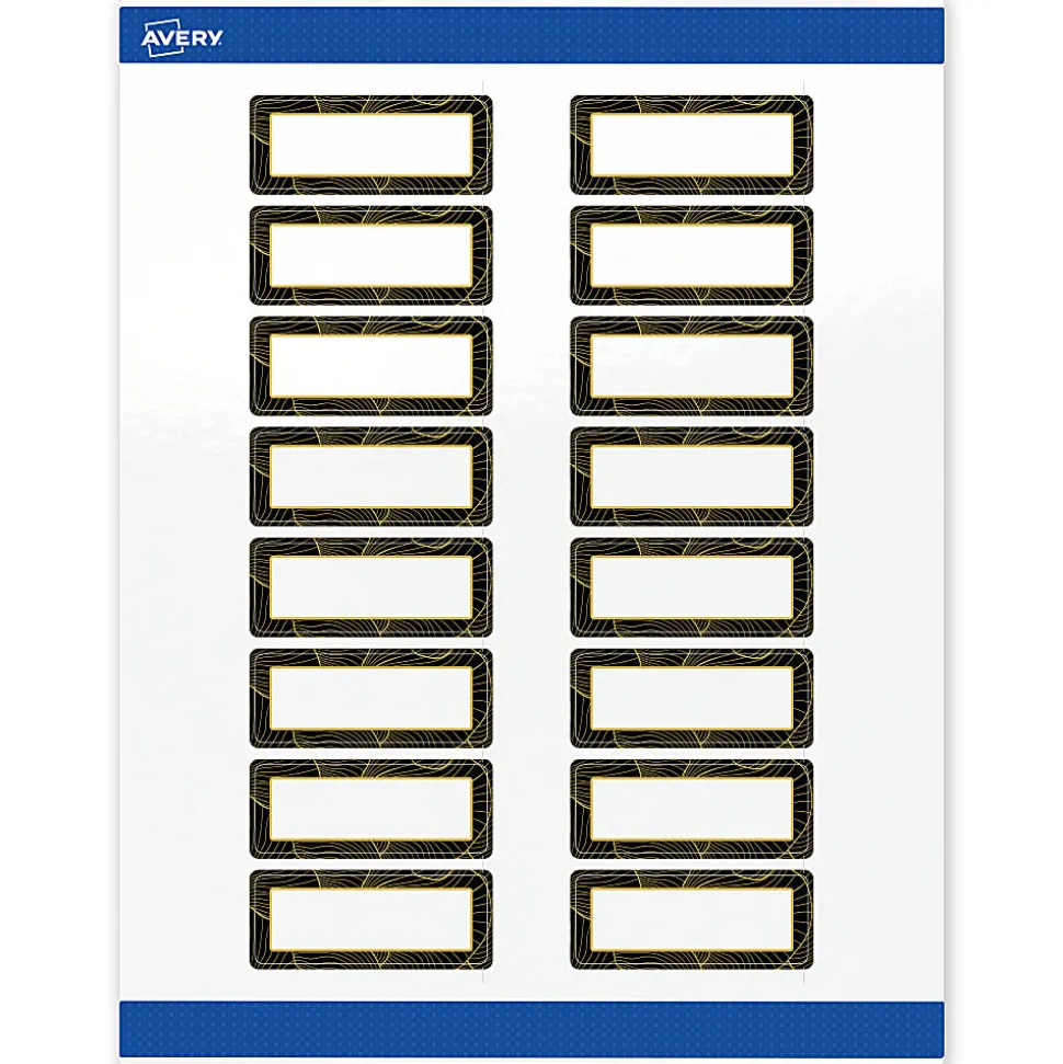 Avery® Printable Labels With Sure Feed® Technology, S00-ETX, Rectangle, 1" x 2-5/8", Glossy White With Preprinted Blue Waves Design, Pack Of 160