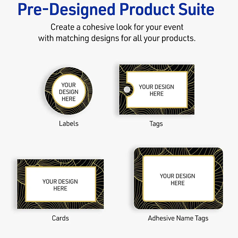 Avery® Printable Labels With Sure Feed® Technology, S00-ETX, Rectangle, 1" x 2-5/8", Glossy White With Preprinted Blue Waves Design, Pack Of 160