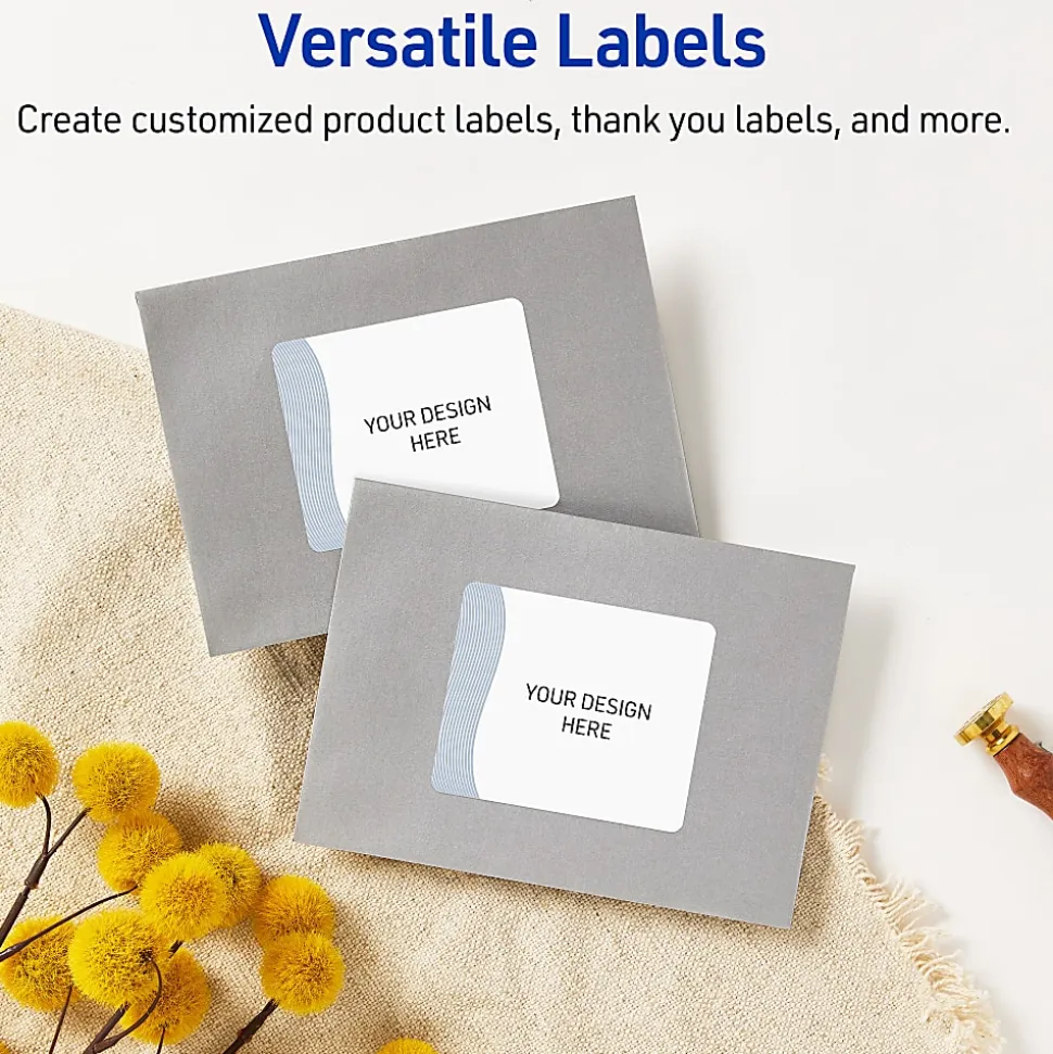 Avery® Printable Labels With Sure Feed® Technology, S00-EVC, 1" x 2-5/8", Glossy White With Preprinted Watercolor/Gold Leaf Design, Pack Of 160