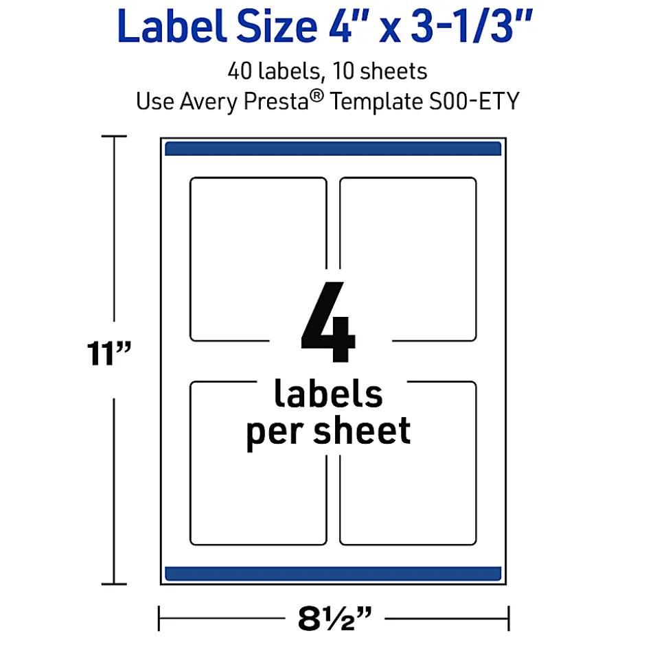 Avery® Printable Labels With Sure Feed® Technology, S00-EVC, 1" x 2-5/8", Glossy White With Preprinted Watercolor/Gold Leaf Design, Pack Of 160