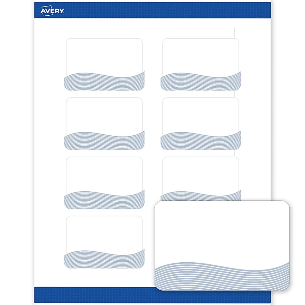 Avery® Printable Labels With Sure Feed® Technology, S00-ETZ, Rectangle, 2" x 3", Matte White With Preprinted Blue Waves Design, Pack Of 80