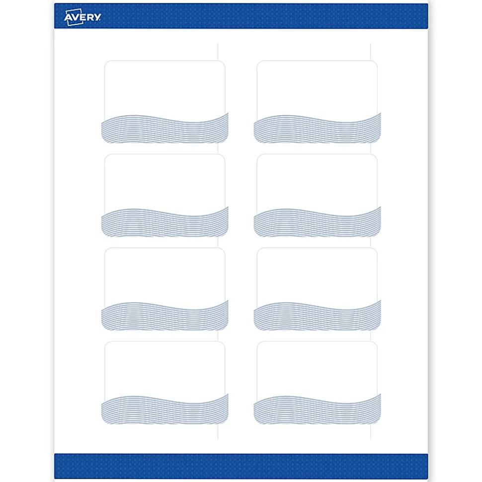 Avery® Printable Labels With Sure Feed® Technology, S00-ETZ, Rectangle, 2" x 3", Matte White With Preprinted Blue Waves Design, Pack Of 80