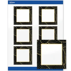 Avery® Printable Labels With Sure Feed® Technology, S00-ETD, Square, 3" x 3", Glossy White With Preprinted Black/Gold Vein Border, Pack Of 60