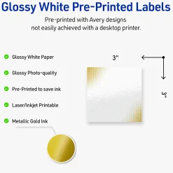 Avery® Printable Labels With Sure Feed® Technology, S00-ETE, Square, 2" x 2", Matte White With Preprinted Black/Gold Vein Border, Pack Of 120