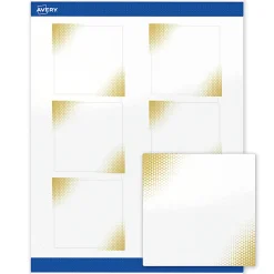 Avery® Printable Labels With Sure Feed® Technology, S00-ETE, Square, 2" x 2", Matte White With Preprinted Black/Gold Vein Border, Pack Of 120