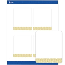 Avery® Printable Labels With Sure Feed® Technology, S00-EVT, Square, 2" x 2", Matte White With Preprinted Gold Leaf Pattern, Pack Of 120