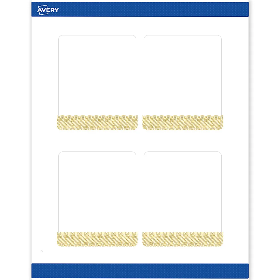 Avery® Printable Labels With Sure Feed® Technology, S00-EVT, Square, 2" x 2", Matte White With Preprinted Gold Leaf Pattern, Pack Of 120