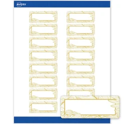 Avery® Printable Labels With Sure Feed® Technology, S00-EW7, Square, 3" x 3", Glossy White With Preprinted Gold Leaf Pattern, Pack Of 60