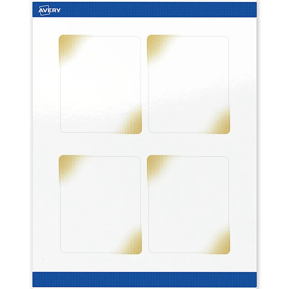 Avery® Printable Labels With Sure Feed® Technology, S00-EWD, Rectangle, 4" x 3-1/3", Glossy White With Preprinted Gold-Blush Pattern, Pack Of 40