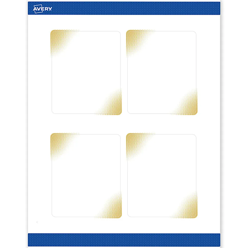 Avery® Printable Labels With Sure Feed® Technology, S00-EWD, Rectangle, 4" x 3-1/3", Matte White With Preprinted Gold-Blush Pattern, Pack Of 40